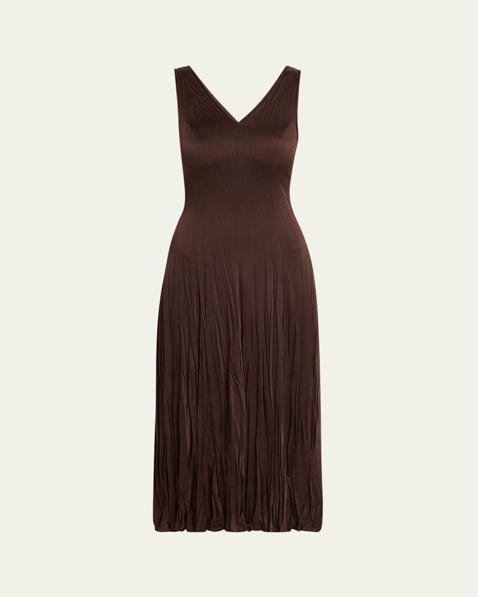 Crushed Satin V-Neck Sleeveless Dress